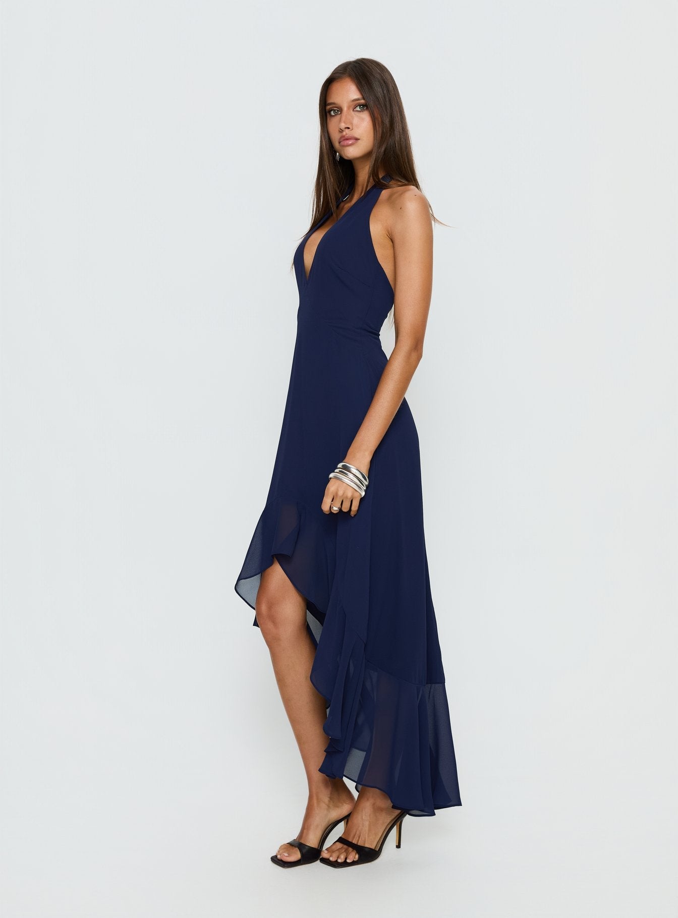 Agata Halter Frill Maxi Dress Navy